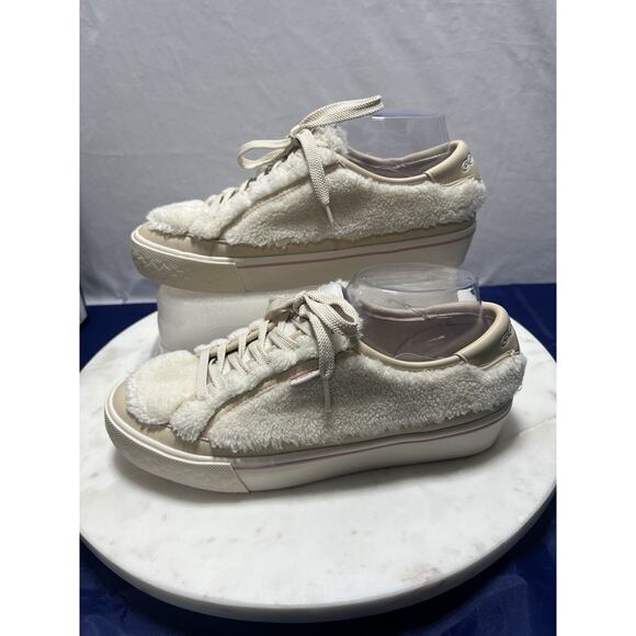 Coach City Sole Shearling Platform Sneakers Shoes Natural Chalk Women Size 8 - Picture 4 of 16